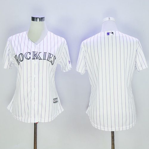 Rockies Blank White Strip Women's Home Stitched MLB Jersey